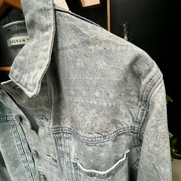 pacsun denim jean jacket light paisley print light blue oversized Small Unisex - Picture 5 of 9